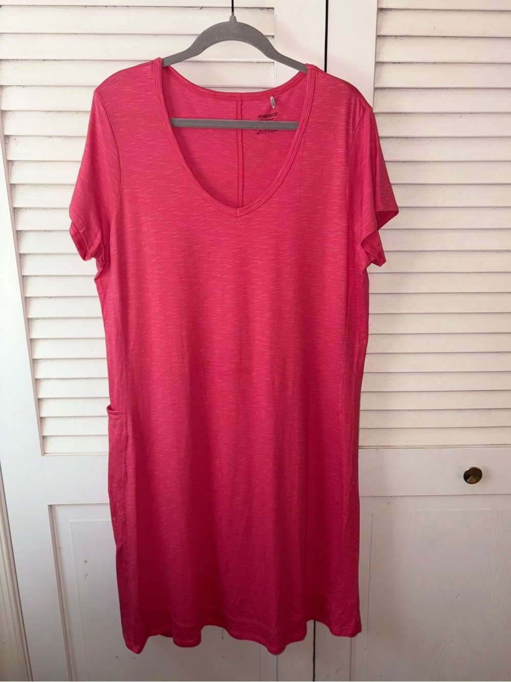 Toad&Co Marley Dress XL Pink Organic Cotton TENCEL V Neck Tee Dress - Picture 2 of 5